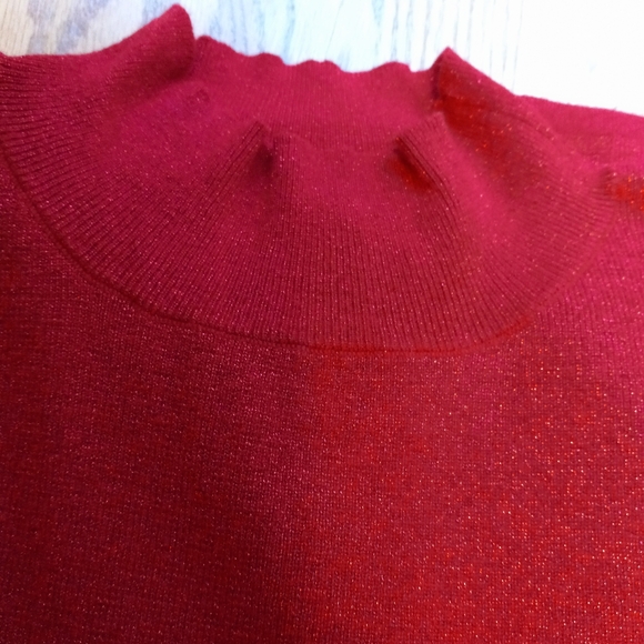 Draper's & Damons Red Metallic Mock Turtle Neck Women's Sweater Plus Size 2X - Picture 5 of 15